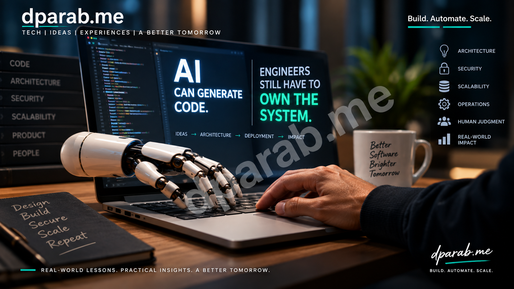 Human engineer and AI working together on software architecture and code